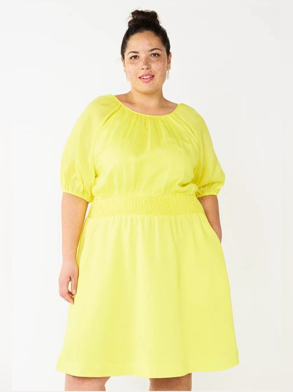 Draper James Bright Yellow Puff Sleeve Casual Dress